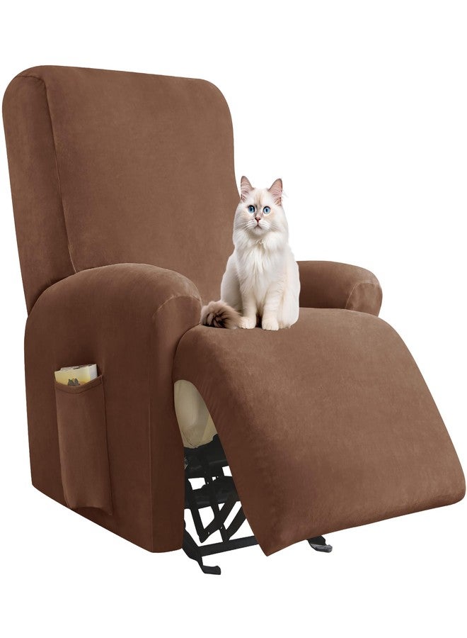 Deisy Dee 4-Piece, 1 Seat Recliner Cover, Soft Velvet Recliner Chair Covers- Stay-in-Place Slipcovers for Recliner Chair (Coffee) - Image 1